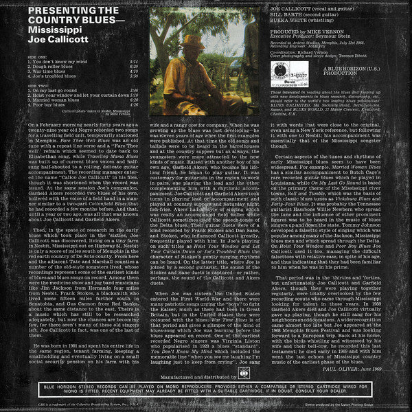 Joe Callicott : Presenting The Country Blues (LP, Album)