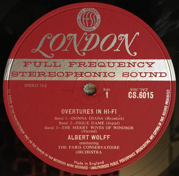 Albert Wolff, Orchestre De La Société Des Concerts Du Conservatoire : Overtures In Hi-Fi (LP)