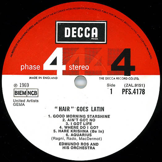 Edmundo Ros & His Orchestra : Hair Goes Latin (LP, Album)