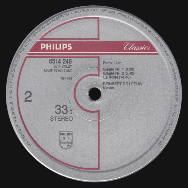 Franz Liszt - Reinbert De Leeuw : Aux Cyprès De La Villa D'Este Nos. 1 & 2 / Sursum Corda / Elégie I & II / La Notte (LP)