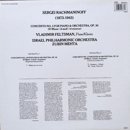 Sergei Vasilyevich Rachmaninoff, Vladimir Feltsman, Israel Philharmonic Orchestra, Zubin Mehta : Piano Concerto No. 3  (LP, Album)