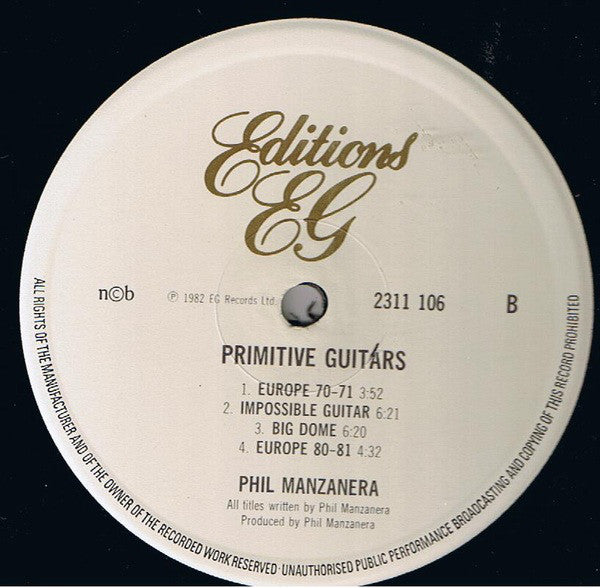 Phil Manzanera : Primitive Guitars (LP, Album, Edi)