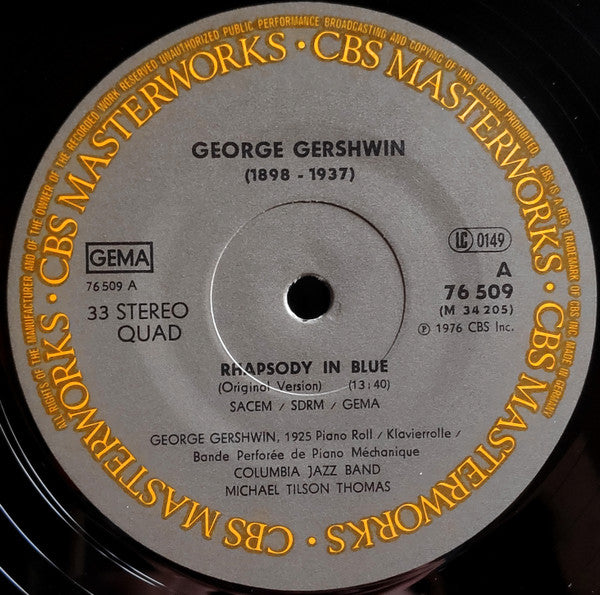 George Gershwin Accompanied By Michael Tilson Thomas Conducting The Columbia Jazz Band : Rhapsody In Blue - The 1925 Piano Roll (LP, Quad, Gat)