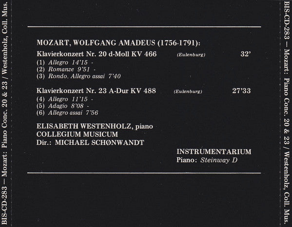 Wolfgang Amadeus Mozart, Collegium Musicum Copenhagen, Michael Schønwandt, Elisabeth Westenholz : Piano Concertos Nos. 20 And 23 (CD)