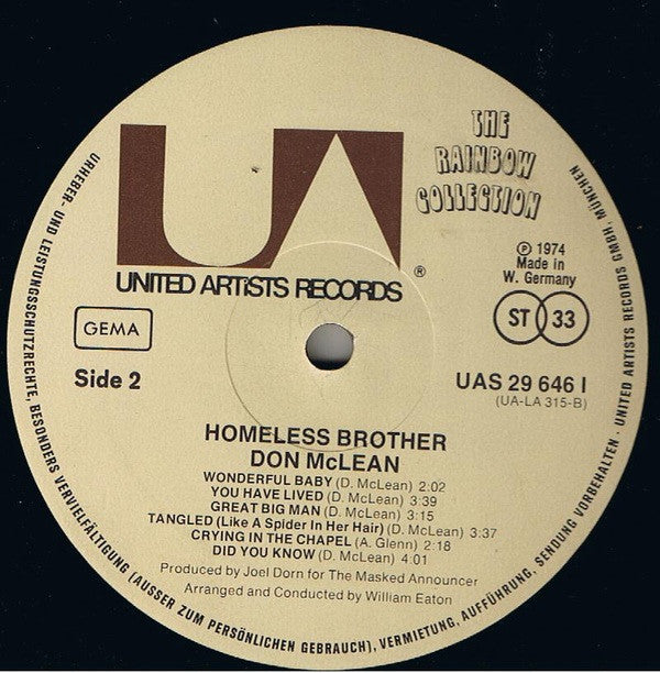 Don McLean : Homeless Brother (LP, Album)