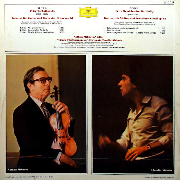 Felix Mendelssohn-Bartholdy • Pyotr Ilyich Tchaikovsky - Nathan Milstein, Wiener Philharmoniker • Claudio Abbado : Violinkonzerte (LP)