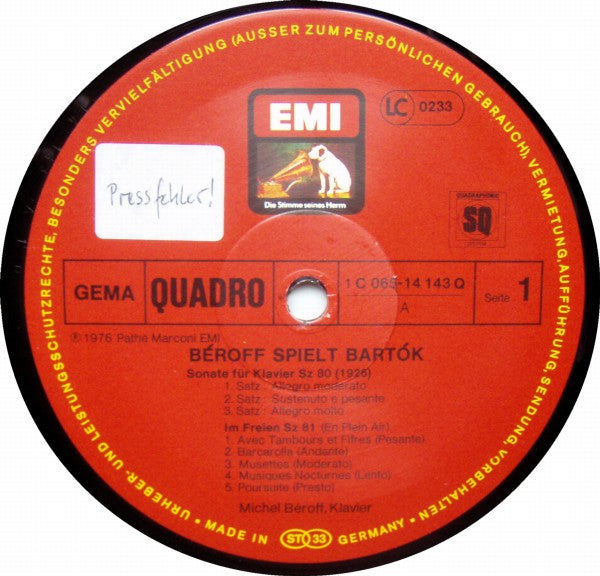 Michel Béroff Spielt Béla Bartók : Béroff Spielt Bartók (LP, Album, Quad)