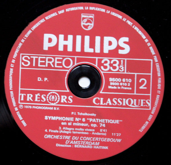 Pyotr Ilyich Tchaikovsky - Concertgebouworkest, Bernard Haitink : Symphonie N° 6 "Pathétique" (LP)