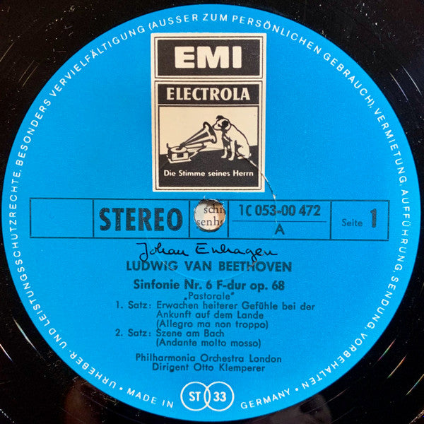 Ludwig van Beethoven, Philharmonia Orchestra, Otto Klemperer : 6. Sinfonie F-Dur, Op. 68 "Pastorale" (LP, Album, RE)