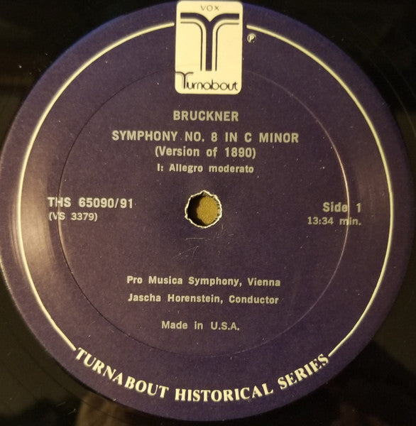 Anton Bruckner, Vienna Pro Musica Orchestra, Jascha Horenstein : Symphony No. 8 (1890 Version) (2xLP, Mono, RE, Gat)