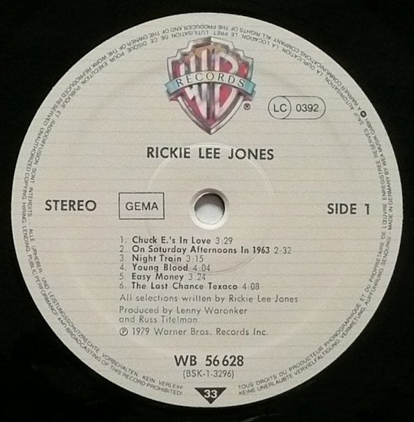 Rickie Lee Jones : Rickie Lee Jones (LP, Album, RE)