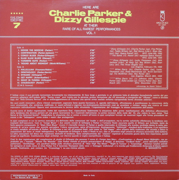 Charlie Parker & Dizzy Gillespie : Here Are Charlie Parker & Dizzy Gillespie At Their Rare Of All Rarest Performances Vol. 1  (LP, Comp)