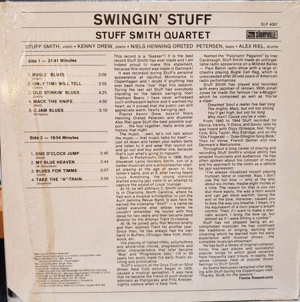 Stuff Smith Quartet : Swingin Stuff (LP, RE)