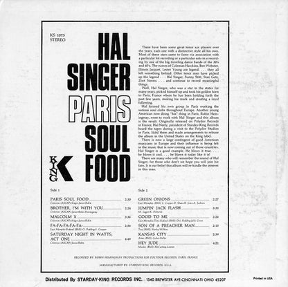 Hal Singer : Paris Soul Food (LP, Album)