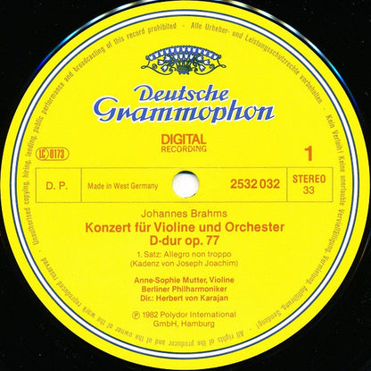 Johannes Brahms, Anne-Sophie Mutter, Berliner Philharmoniker · Herbert von Karajan : Violinkonzert = Violin Concerto (LP)