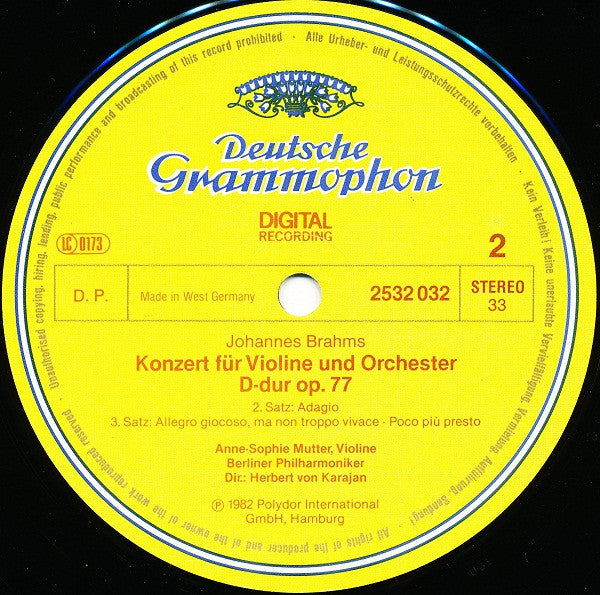 Johannes Brahms, Anne-Sophie Mutter, Berliner Philharmoniker · Herbert von Karajan : Violinkonzert = Violin Concerto (LP)