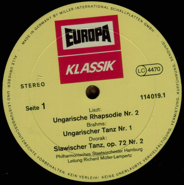 Johannes Brahms, Franz Liszt, Antonín Dvořák, Philharmonisches Staatsorchester Hamburg : Ungarische Rhapsodie, Ungarische Tänze, Slawische Tänze (LP, RE)