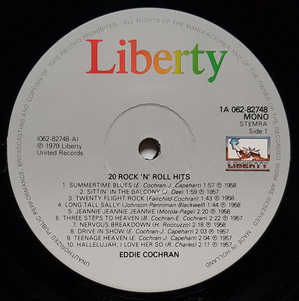 Eddie Cochran : 20 Rock 'n' Roll Hits (LP, Comp, Mono, RE)
