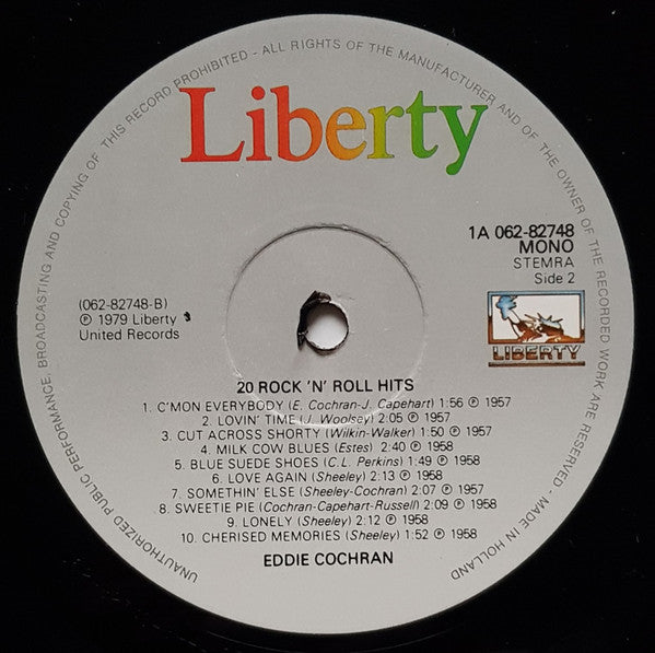 Eddie Cochran : 20 Rock 'n' Roll Hits (LP, Comp, Mono, RE)