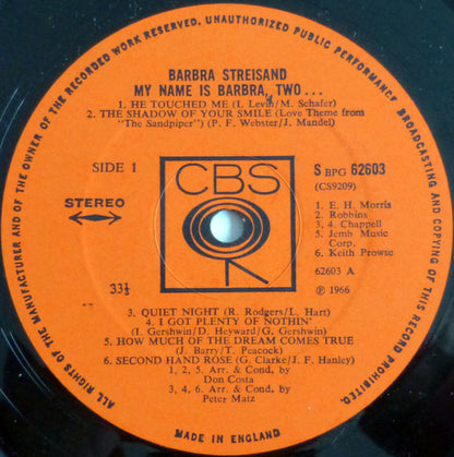 Barbra Streisand : My Name Is Barbra, Two... (LP, Album)