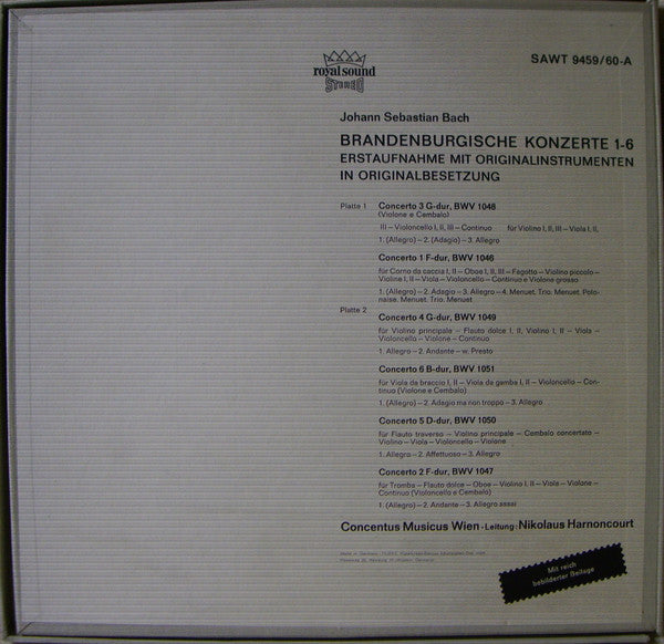 Johann Sebastian Bach – Concentus Musicus Wien : Brandenburgische Konzerte 1-6 (2xLP, RE + Box)