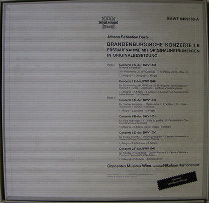 Johann Sebastian Bach – Concentus Musicus Wien : Brandenburgische Konzerte 1-6 (2xLP, RE + Box)