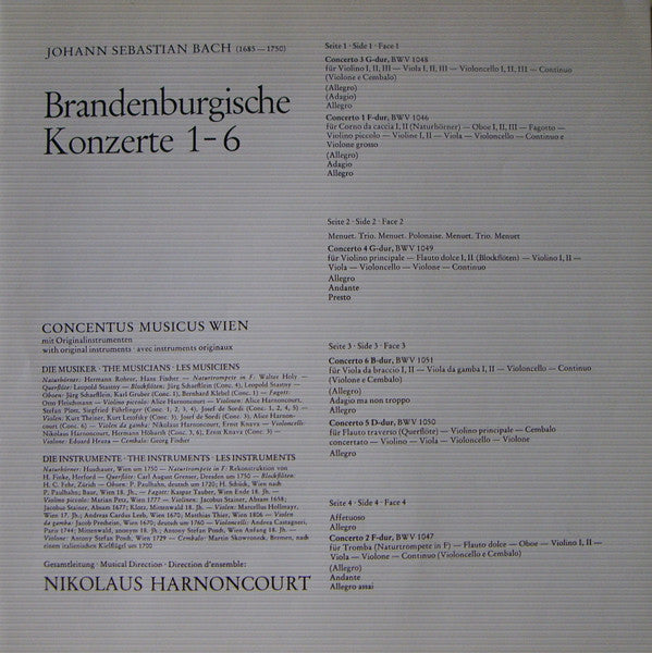 Johann Sebastian Bach – Concentus Musicus Wien : Brandenburgische Konzerte 1-6 (2xLP, RE + Box)