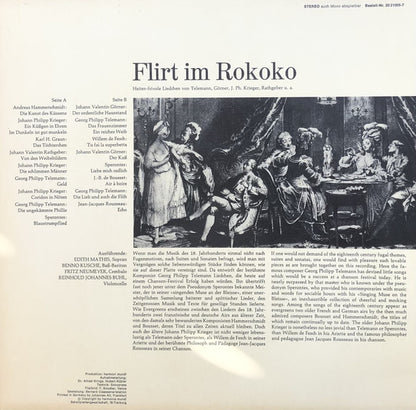 Edith Mathis, Benno Kusche, Fritz Neumeyer : Flirt In Rokoko (Heiter Frivole Liedchen von Telemann, J. Ph. Krieger, Rathgeber, Görner U.A.) (LP)