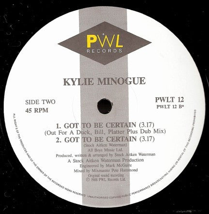 Kylie Minogue : Got To Be Certain (12", Single)