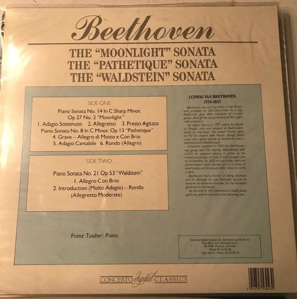 Ludwig van Beethoven, Franz Tauber : The "Moonlight" Sonata / The "Pathetique" Sonata / The "Waldstein" Sonata (LP)