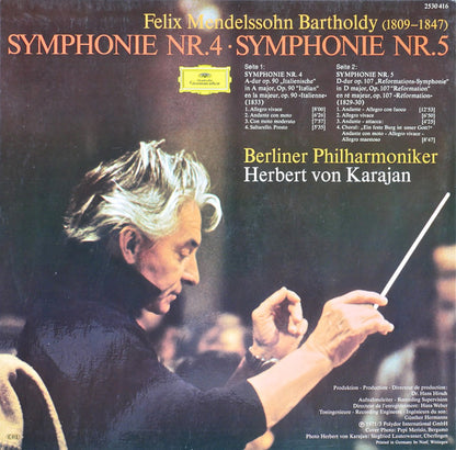 Felix Mendelssohn-Bartholdy / Berliner Philharmoniker, Herbert von Karajan : Symphonien Nr. 4 »Italienische« · »Italian« - Nr. 5 »Reformation« (LP)