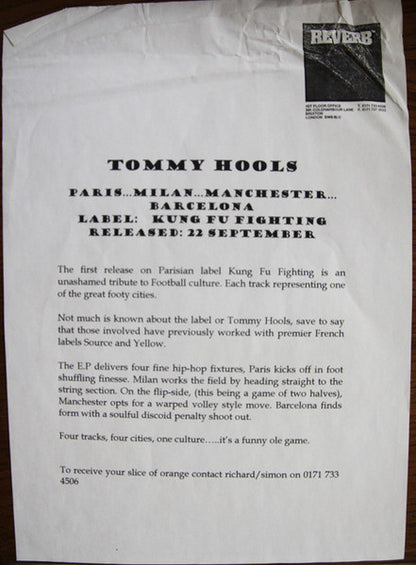 Tommy Hools : Paris Milan Manchester Barcelone (12")