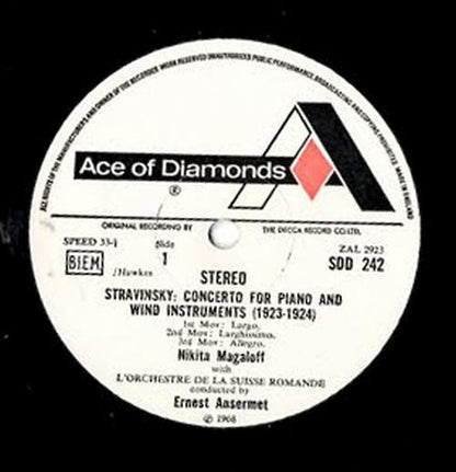 Igor Stravinsky – Nikita Magaloff, L'Orchestre De La Suisse Romande, Ernest Ansermet : Concerto For Piano And Wind Instruments / Capriccio For Piano And Orchestra (LP)