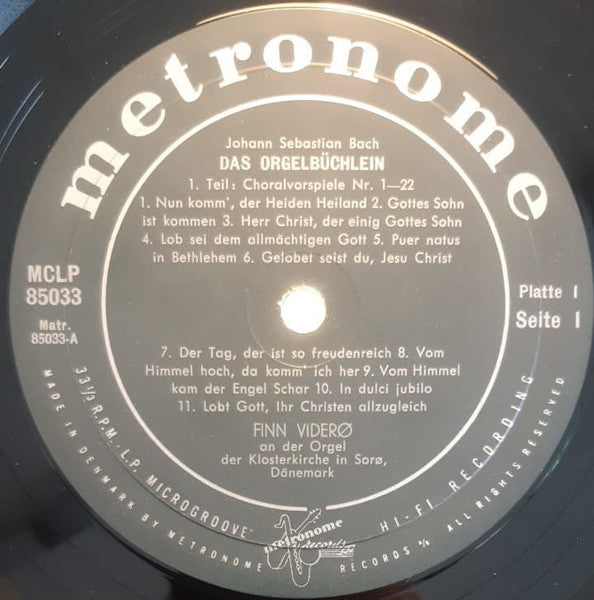 Johann Sebastian Bach, Finn Viderø : Orgelwerke III - Das Orgelbüchlein (LP, Album)