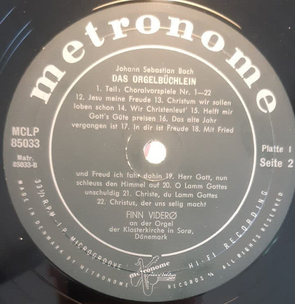 Johann Sebastian Bach, Finn Viderø : Orgelwerke III - Das Orgelbüchlein (LP, Album)