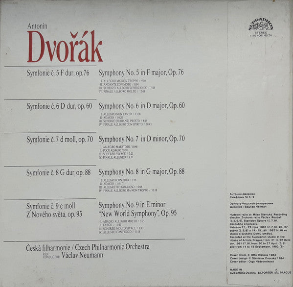 Antonín Dvořák / The Czech Philharmonic Orchestra, Václav Neumann : Symphonies Nos.5-9 (5xLP + Box)
