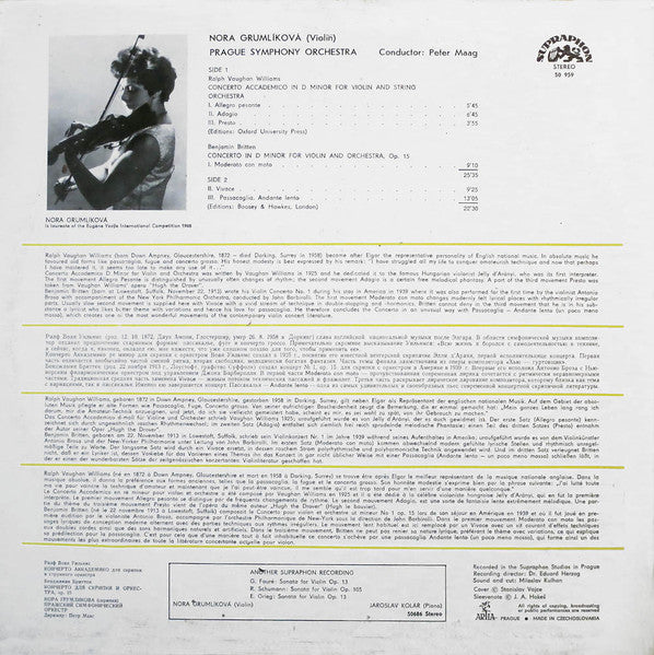 Benjamin Britten / Ralph Vaughan Williams, Nora Grumlíková, Peter Maag : Violin Concerto / Violin Concerto (LP, RP, Blu)