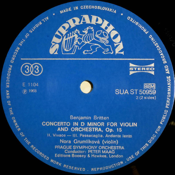 Benjamin Britten / Ralph Vaughan Williams, Nora Grumlíková, Peter Maag : Violin Concerto / Violin Concerto (LP, RP, Blu)