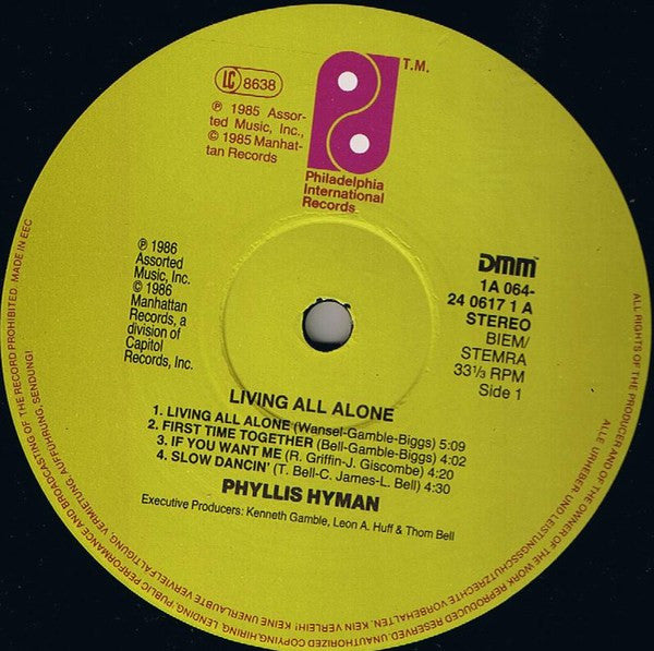 Phyllis Hyman : Living All Alone (LP, Album)