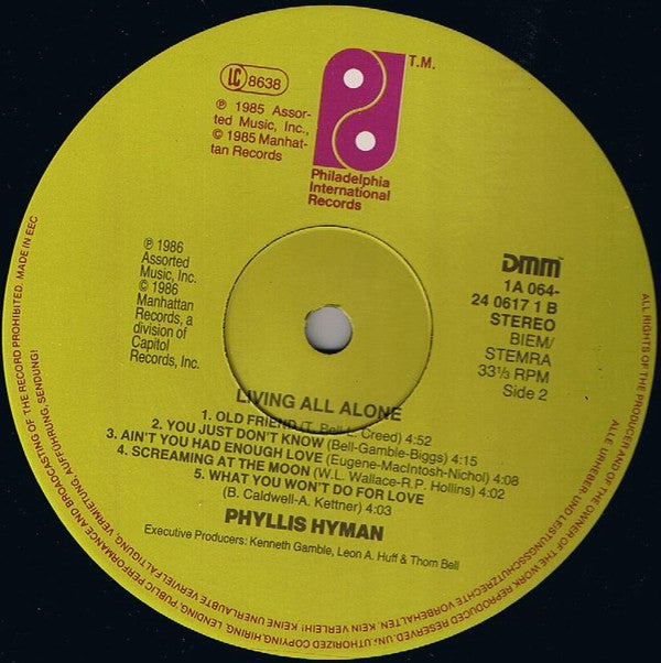 Phyllis Hyman : Living All Alone (LP, Album)