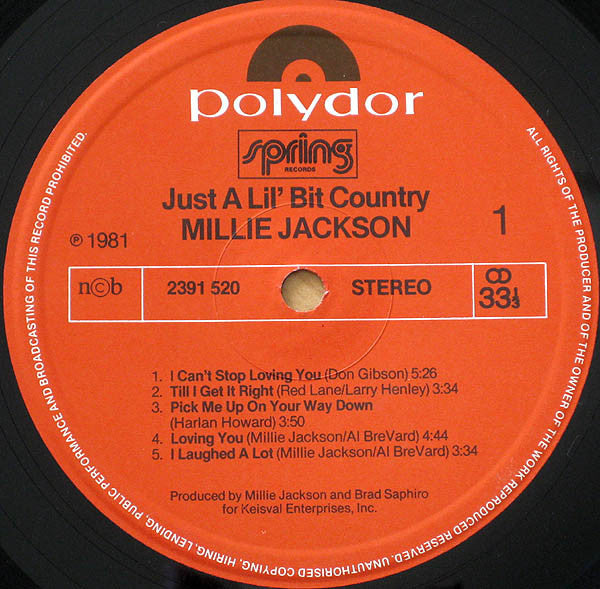 Millie Jackson : Just A Lil' Bit Country (LP, Album)