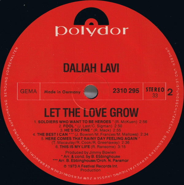 Daliah Lavi : Let The Love Grow (LP, Album)