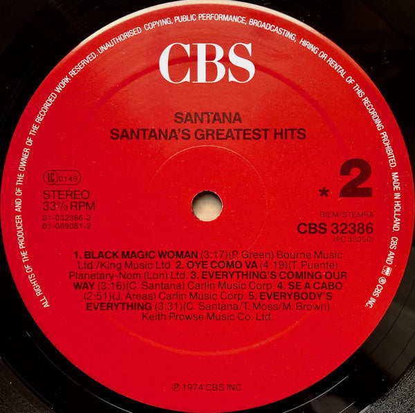 Santana : Santana's Greatest Hits (LP, Comp, RE)