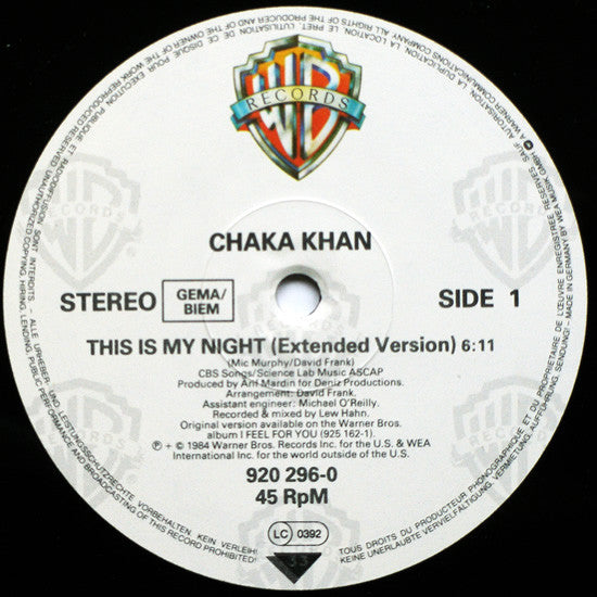 Chaka Khan : This Is My Night (12", Single)