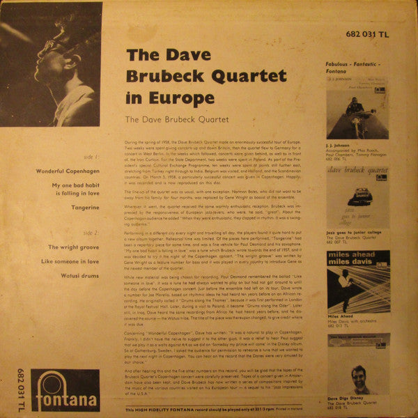 The Dave Brubeck Quartet : The Dave Brubeck Quartet In Europe (LP, Album)