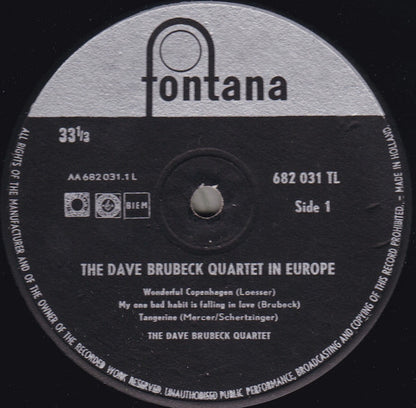 The Dave Brubeck Quartet : The Dave Brubeck Quartet In Europe (LP, Album)