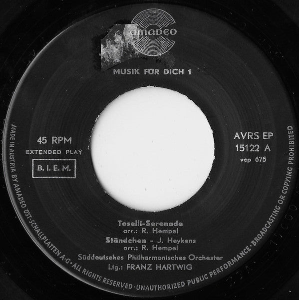 Süddeutsche Philharmonie, Franz Hartwig : Musik Für Dich 1 (Hibiscus) (7", EP, RP)