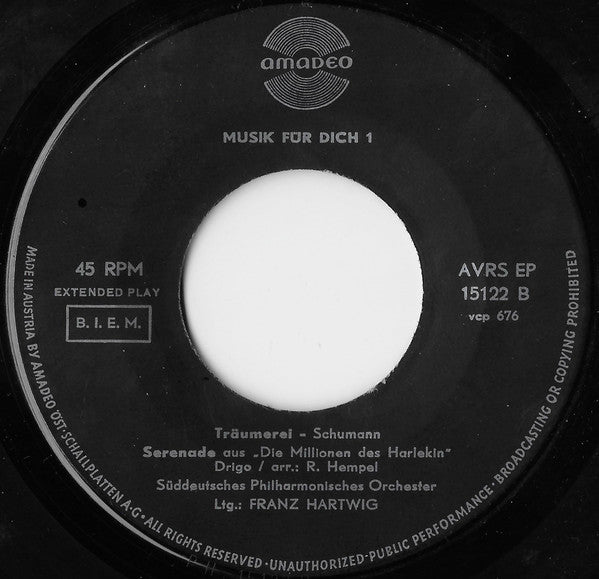Süddeutsche Philharmonie, Franz Hartwig : Musik Für Dich 1 (Hibiscus) (7", EP, RP)