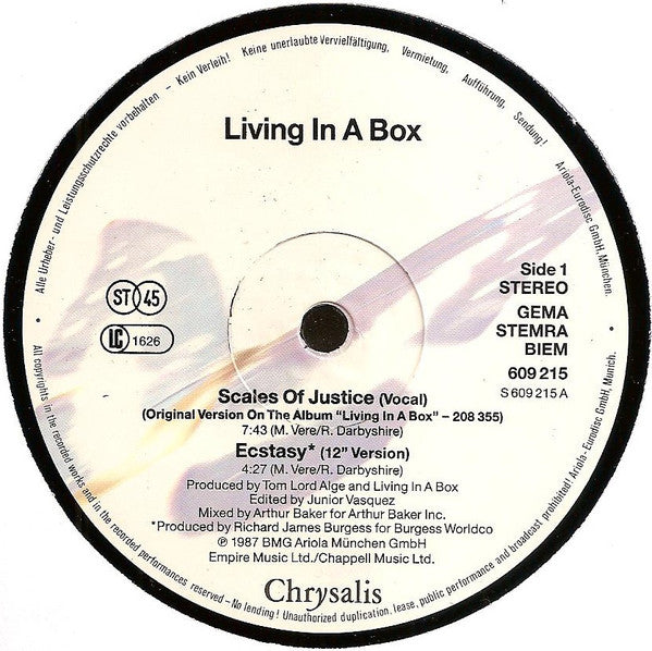 Living In A Box : Scales Of Justice (12", Maxi)