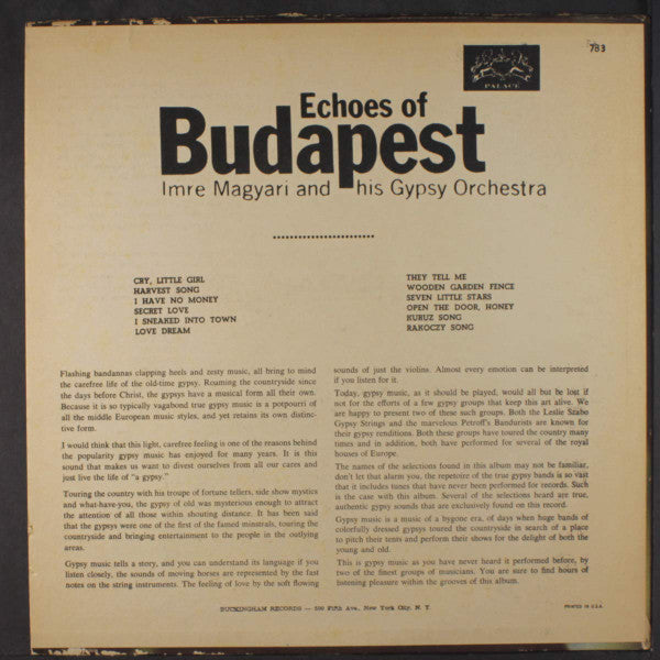 Imre Magyari And His Gypsy Orchestra : Echoes Of Budapest (LP, RE)